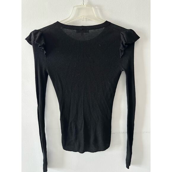 Madewell Top Women's XS Black Sweater Ruffle Ribbed Lightweight Pullover - Picture 6 of 7